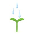 3D Rendering of water drops falling on seedling plant