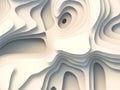 3d rendering wave bends white flowing surface. Abstract topography map concept