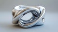 3d Rendering wave chrome metallic band. Flowing abstract metal shape