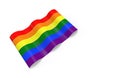 3d rendering. waving LGBTQ rainbow color Flag on white wall background.