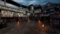 3D rendering of a wet muddy courtyard in an old medieval fantasy castle