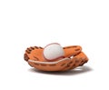 3d rendering of a white baseball with red stitching lying inside an open leather mitt on a white background. Royalty Free Stock Photo