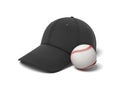 3d rendering of a white baseball with red stitching lying near a black baseball cap on a white background. Royalty Free Stock Photo