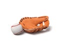 3d rendering of a white baseball with red stitching lying near leather mitt on a white background. Royalty Free Stock Photo