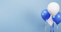 3D rendering white blue balloons on blank space light blue background