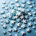 3d rendering of white and blue jigsaw puzzle pieces on blue background Royalty Free Stock Photo