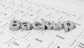 3D rendering of white computer keyboard with Backup text