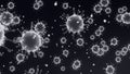 3D rendering, white coronavirus cells covid-19 influenza flowing on black gradient background as dangerous flu strain cases as a