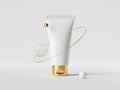 3d rendering, white cosmetic bottle with golden cap isolated on white background. Cream tube blank package mockup. Modern minimal Royalty Free Stock Photo