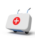 3d rendering of white first aid medical box on a hand truck