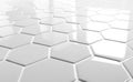 A 3D rendering of a white glossy hexagon ceramic tile floor serving as a background Royalty Free Stock Photo