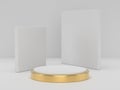 3D rendering of white gold pedestal podium on clearly background, abstract minimal podium blank space for beauty cosmetic product