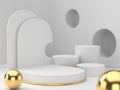 3D rendering of white gold pedestal podium on clearly background, abstract minimal podium blank space for beauty cosmetic product