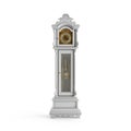 3D rendering of a white grandfather clock isolated on a white background.
