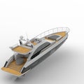 3D rendering of a white and gray yacht model on white background