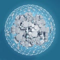 3D rendering of white hexagonal prism. Sci-fi background. Abstract sphere in empty space.