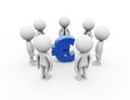 3D rendering of white human figures and blue Euro symbol on the center Royalty Free Stock Photo