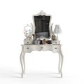 3D rendering of a white makeup vanity table with mirror and lamp Royalty Free Stock Photo