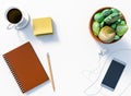 3D rendering of White office desk table with notepad and pencil,