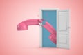 3d rendering of a white open doorway with broken pink retro telephone receiver on light pink background Royalty Free Stock Photo