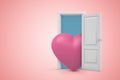 3d rendering of a white open doorway with pink heart on light pink background Royalty Free Stock Photo