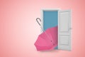 3d rendering of a white open doorway with pink umbrella on light pink background