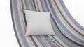 3D rendering of a white pillow on a striped fabric isolated on a white background