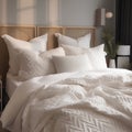 3d rendering white pillows on a bed in a modern bedroom