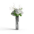 3D rendering of white rhododendron flowers in a glass vase isolated on a white background