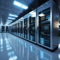 3D rendering of a white server room with computer storage systems Royalty Free Stock Photo