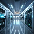 3D rendering of a white server room with computer storage systems Royalty Free Stock Photo