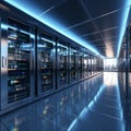 3D rendering of a white server room with computer storage systems Royalty Free Stock Photo