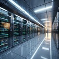 3D rendering of a white server room with computer storage systems Royalty Free Stock Photo