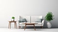 Minimalist White Couch With Table And Plants - 3d Rendering Image