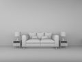 3D Rendering white Sofa, white wall, Bedside tables, illustration