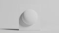 A 3D rendering of a white sphere on a white rectangular background. Royalty Free Stock Photo