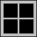 3d rendering of white square window frame on black background.