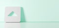 3D rendering of white symbol of caret square up icon leaning on color wall with floor reflection with empty space on right side