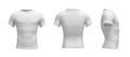 3d rendering of a white T-shirt in realistic slim shape in side, front and back view on white background.