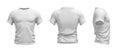 3d rendering of a white T-shirt shaped as a realistic male torso in front, side and back view. Royalty Free Stock Photo