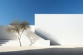 3D rendering of a white wall with a tree in the foreground