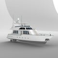 3D rendering of a white yacht model on light gray background