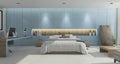 3d rendering wide beautiful blue bedroom with loft floor