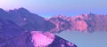 Wide Pink Sunrise Mountain Top Fjord Great Landscape View