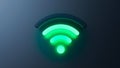 3d rendering, wifi icon green light glowing