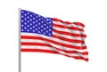 3d rendering. Windy waving USA American national flag with clipping path isolated on white background.