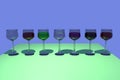 3D rendering of wine glasses with blue background