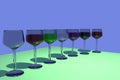 3D rendering of wine glasses with blue background