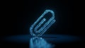 3d rendering wireframe neon glowing symbol of attachment on black background with reflection Royalty Free Stock Photo