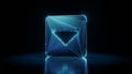 3d rendering wireframe neon glowing symbol of caret square down on black background with reflection